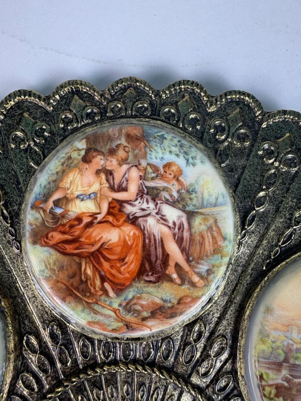 Vintage 24K Gold Plated Romantic Wall Plaque | Fragonard Style Courting Scenes